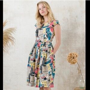 Emily and Fin City Sights Ruby Travel Midi Flare Dress, Large